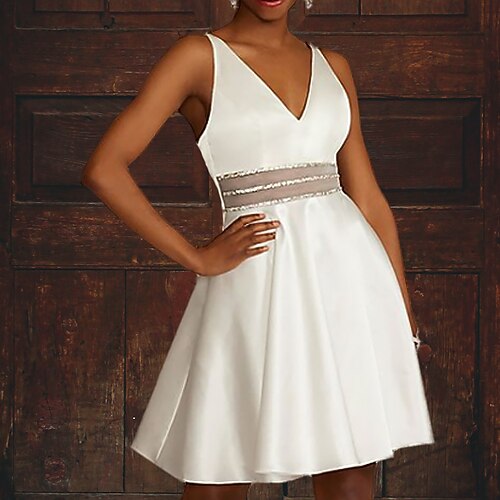 

A-Line Homecoming Dresses Plus Size Dress Party Wear Short / Mini Sleeveless V Neck Charmeuse with Sash / Ribbon Pure Color 2022 / Open Back