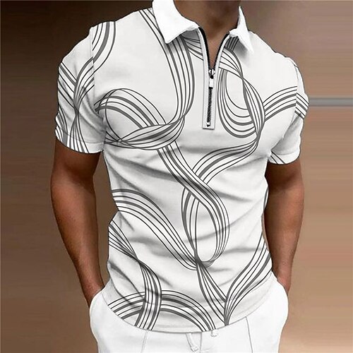 

Men's Collar Polo Shirt Golf Shirt Curve Turndown Gray 3D Print Outdoor Street Short Sleeves Zipper Print Clothing Apparel Fashion Designer Casual Breathable / Summer / Spring / Summer