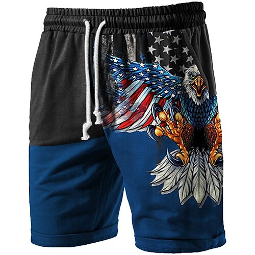 

Men's Shorts Beach Shorts Terry Shorts Drawstring Elastic Waist 3D Print Graphic Eagle National Flag Breathable Soft Short Casual Daily Holiday Basic Sports Blue Micro-elastic