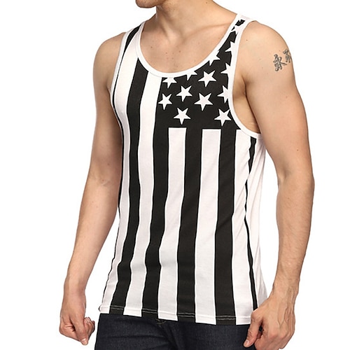 

Men's Tank Top Vest Print Graphic Patterned National Flag Crew Neck Street Daily Sleeveless Tops Lightweight Fashion Big and Tall Sports Black / White / Summer / Summer