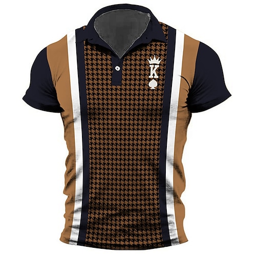 

Men's Collar Polo Shirt Golf Shirt Houndstooth Poker Turndown Khaki 3D Print Outdoor Street Short Sleeves Button-Down Print Clothing Apparel Fashion Designer Casual Breathable / Summer / Spring