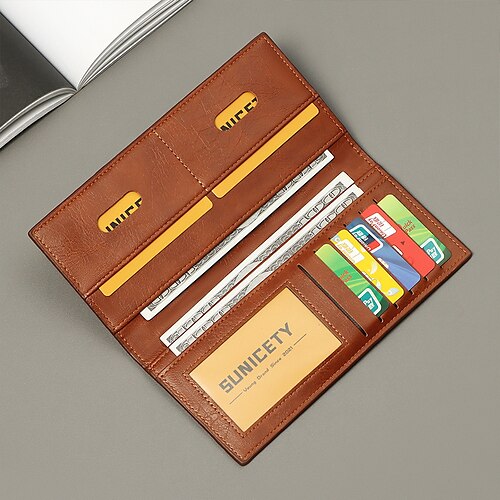 

Travel Passport Holder ID Holder Multifunctional Anti-theft Brush Soft Wallet Long Ultra-thin Stitching Two-fold Men's Wallet