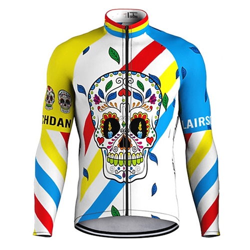 

21Grams Men's Cycling Jersey Long Sleeve Bike Top with 3 Rear Pockets Mountain Bike MTB Road Bike Cycling Breathable Quick Dry Moisture Wicking Reflective Strips Blue Skull Polyester Spandex Sports