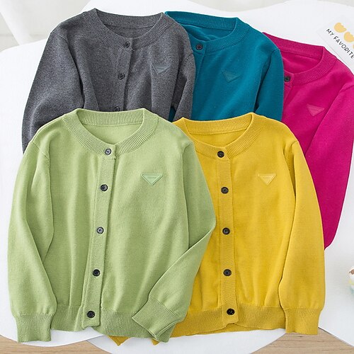 

Kids Unisex Cardigan Solid Color School Long Sleeve Active Cotton 3-10 Years Fall Green Blue Pink