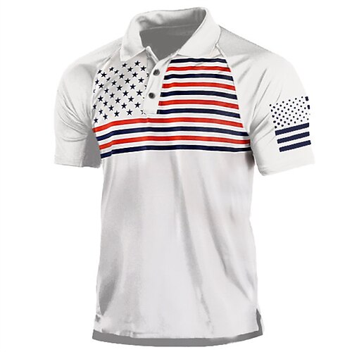 

Men's Collar Polo Shirt Golf Shirt National Flag Turndown White 3D Print Street Daily Short Sleeve 3D Button-Down Clothing Apparel Fashion Casual Breathable Comfortable / Beach