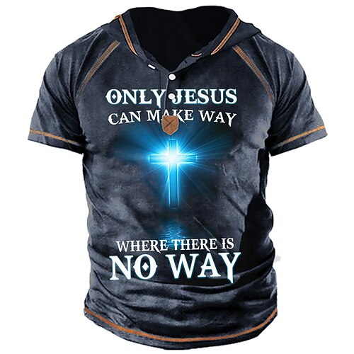 

Men's Unisex T shirt Tee 3D Print Graphic Prints Cross Letter Hooded Street Daily Button-Down Print Short Sleeve Tops Designer Casual Big and Tall Papa T Shirts Black Army Green Navy Blue / Summer