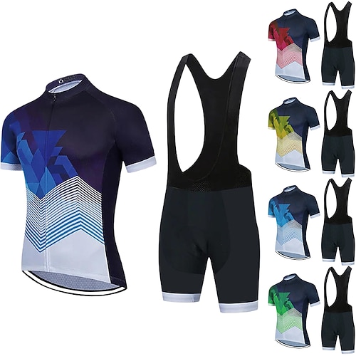 

Men's Short Sleeve Cycling Jersey with Bib Shorts Blue Bike 3D Pad Breathable Quick Dry Sports Graphic Clothing Apparel