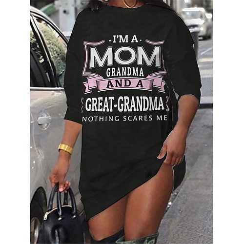 

Women's Shift Dress Short Mini Dress Black Long Sleeve Letter Print Fall Spring Crew Neck Casual Fashion 2022 S M L XL XXL 3XL