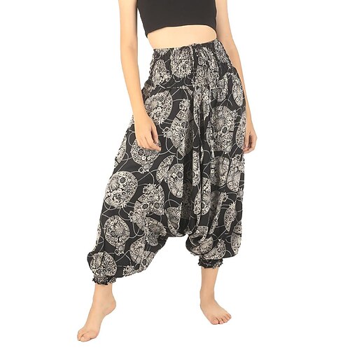 

Women's Hip-Hop Hippie Joggers Harem Pants Baggy High Cut Print Full Length Pants Casual Weekend Micro-elastic Graphic Patterned Comfort High Waist Loose Black Orange One-Size / Boho
