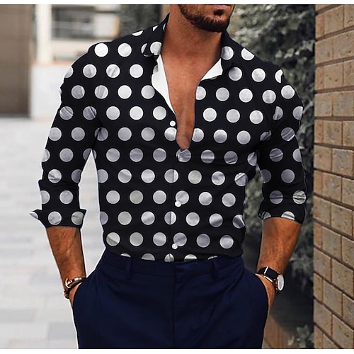 

Men's Shirt Graphic Shirt Polka Dot Turndown Black Other Prints Casual Daily Long Sleeve Print Clothing Apparel Sports Fashion Designer Casual / Summer / Spring / Summer