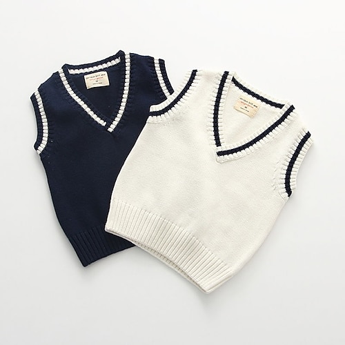 

Kids Boys Sweater Solid Color School Sleeveless Active Cotton 3-13 Years Fall Navy Blue White
