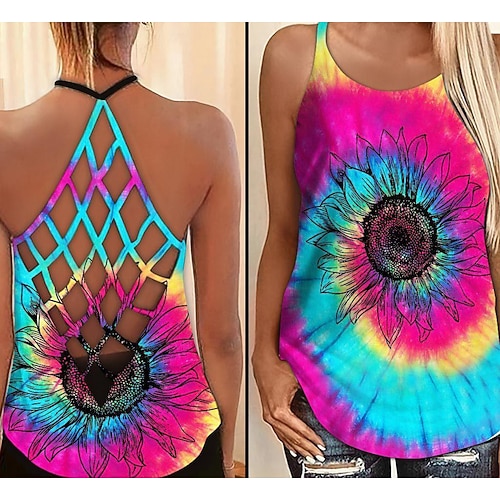 

Women's Tank Top Cut Out Floral Rose Red Yoga Fitness Gym Workout Top Sleeveless Sport Activewear Breathable Quick Dry Comfortable Stretchy