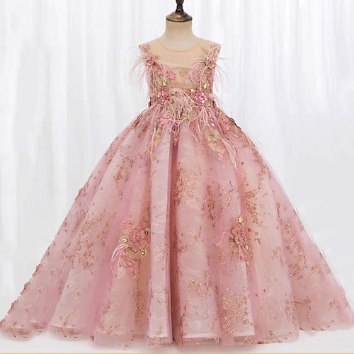 

Party Event / Party Princess Flower Girl Dresses Jewel Neck Court Train Tulle Spring Summer with Faux Pearl Crystals Cute Girls' Party Dress Fit 3-16 Years