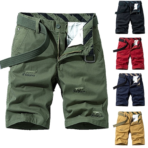 

Men's Cargo Shorts Embroidered Ripped Solid Color Breathable Soft Knee Length Casual Daily Cargo Chino Slim Black Army Green Micro-elastic