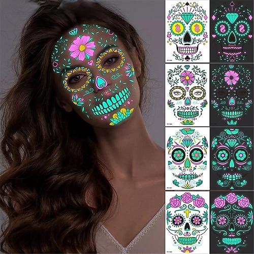 

4 pcs New Funny Halloween Luminous Tattoo Sticker Face Sticker Ghost Festival Scar Tattoo Sticker Temporary Tatoo Body Stickers