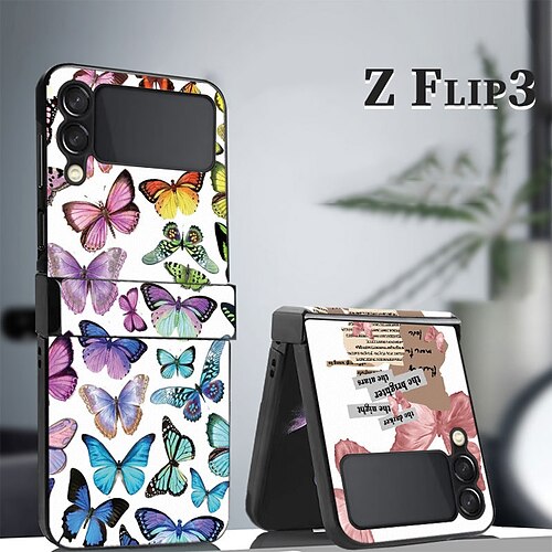 

Phone Case For Samsung Galaxy Flip Z Flip 4 Z Flip 3 Bumper Frame Flip Full Body Protective Butterfly PC PU Leather