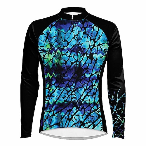 

21Grams Men's Cycling Jersey Long Sleeve Bike Top with 3 Rear Pockets Mountain Bike MTB Road Bike Cycling Breathable Quick Dry Moisture Wicking Reflective Strips Blue Graphic Polyester Spandex Sports