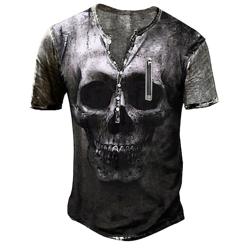 

Men's Henley Shirt Tee T shirt Tee 3D Print Graphic Patterned Skull Plus Size Henley Daily Sports Zipper Button-Down Short Sleeve Tops Designer Basic Casual Big and Tall Dark Gray / Summer