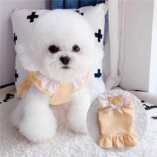 

Lace Collar Lovely Baby Spring And Summer Net Celebrity Ins Fly Sleeve Cat Dog Pet Clothes Dress