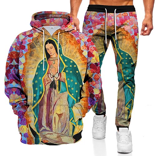 

Men's Tracksuit Hoodies Set Cartoon Graphic Patterned 2 Piece Print Sports Outdoor Casual Sports 3D Print Sportswear Basic Essential Hoodies Sweatshirts Blue Gray Yellow