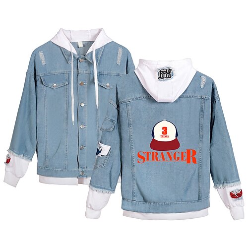 

Inspired by Stranger Things Hellfire Club Eddie Munson Anime Cartoon Denim Anime Denim Jacket Harajuku Kawaii Coat For Men's / Women's / Couple's
