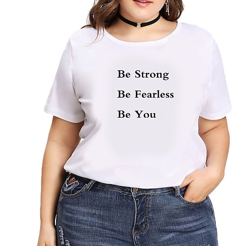 

Women's Plus Size Tops T shirt Tee Letter Print Short Sleeve Crewneck Streetwear Daily Going out Polyester Spring Summer White Black