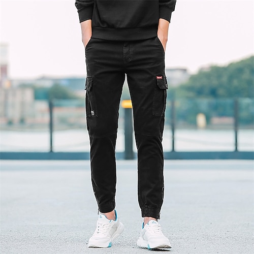 

Men's Cargo Pants Work Pants Track Pants Military Winter Outdoor Ripstop Breathable Multi Pockets Sweat wicking Pants / Trousers Bottoms Drawstring Full Length Elastic Waist Dark Grey Black Cotton