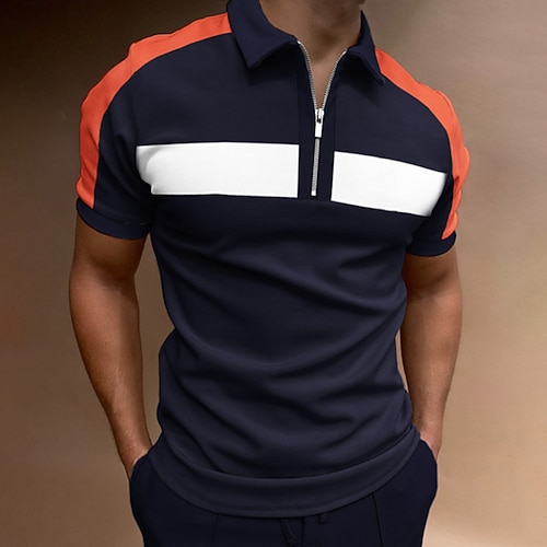 

Men's Collar Polo Shirt Golf Shirt Quarter Zip Polo Graphic Turndown Black / White Green Navy Blue Black Print Street Daily Short Sleeve Zipper Clothing Apparel Fashion Casual Comfortable / Beach