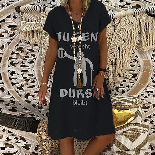 

Women's Shift Dress Short Mini Dress Black Short Sleeve Print Letter Print Spring Summer V Neck Casual Vacation 2022 S M L XL XXL 3XL