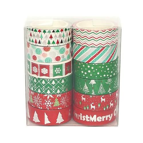 

12 Rolls Washi Tape Tear-by-hand Creative Tape Hand Account Corner Stickers Christmas Series
