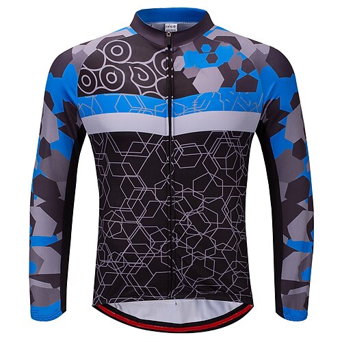 

21Grams Men's Cycling Jersey Long Sleeve Bike Top with 3 Rear Pockets Mountain Bike MTB Road Bike Cycling Breathable Quick Dry Moisture Wicking Reflective Strips Blue Polyester Spandex Sports
