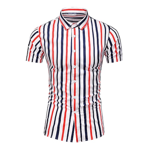 

Men's Shirt Striped Turndown Street Daily Button-Down Short Sleeve Tops Casual Fashion Comfortable Red