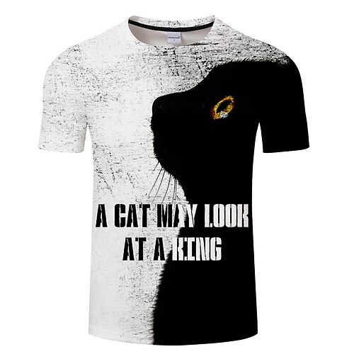 

Men's T shirt Tee 3D Print Cat Graphic Patterned Crew Neck Street Casual Print Short Sleeve Tops Basic Fashion Classic Comfortable Black / White / Summer