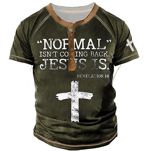

Men's Henley Shirt Tee T shirt Tee 3D Print Graphic Patterned Cross Letter Henley Street Casual Patchwork Button-Down Short Sleeve Tops Designer Basic Classic Comfortable Black Blue Gray / Summer