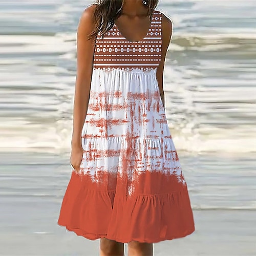 

Women's Shift Dress Knee Length Dress Blue Purple Yellow Wine Orange Sleeveless Striped Tie Dye Pocket Print Spring Summer U Neck Casual Vacation 2022 S M L XL XXL 3XL