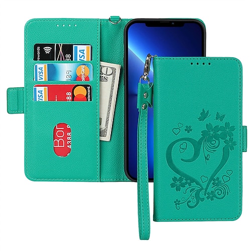 Phone Case For Apple Wallet Card iPhone 13 Pro Max 12 Mini 11 X XR XS Max 8 7 Wallet Magnetic with Phone Strap Graphic Patterned Heart Solid Colored PC PU Leather