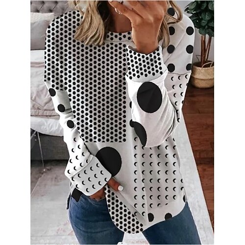 

Women's Sweatshirt Graphic Prints Patchwork Print Crew Neck Casual Daily Holiday 3D Print Sportswear Casual Hoodies Sweatshirts Loose Black And White