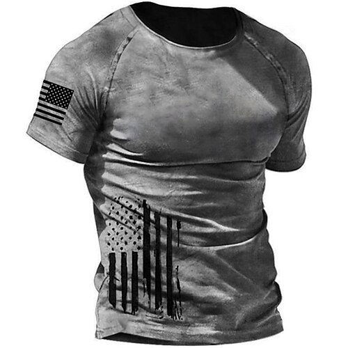 

Men's T shirt Tee 3D Print Graphic Patterned National Flag Crew Neck Daily Sports Patchwork Print Short Sleeve Tops Basic Casual Classic Big and Tall Gray / Summer