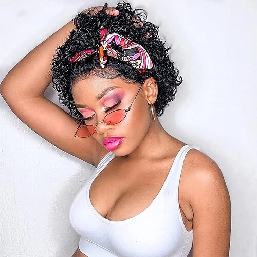 

Remy Human Hair 13x1 Lace Front Wig Pixie Cut Free Part Brazilian Hair Deep Curly Light Brown Wig 130% Density Natural Hairline 100% Virgin For Women wigs for black women Short Human Hair Lace Wig
