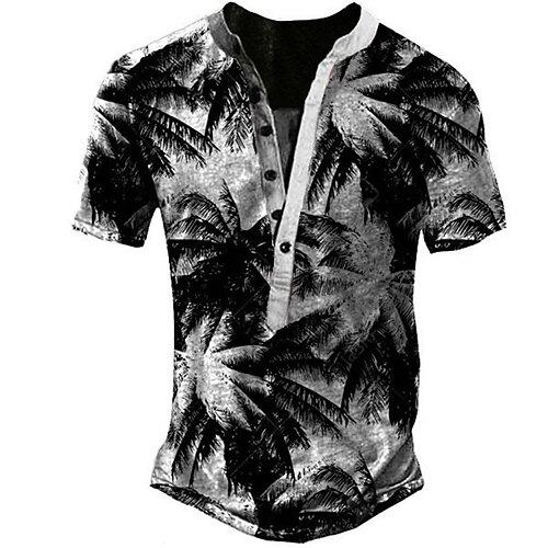 

Men's Henley Shirt Tee T shirt Tee 3D Print Graphic Patterned Coconut Tree Plus Size Henley Daily Sports Button-Down Print Short Sleeve Tops Designer Basic Classic Comfortable Black / Summer / Summer