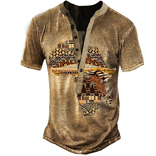 

Men's Henley Shirt Tee T shirt Tee 3D Print Graphic Patterned Tribal Plus Size Henley Daily Sports Button-Down Print Short Sleeve Tops Designer Basic Classic Comfortable Brown / Summer / Summer