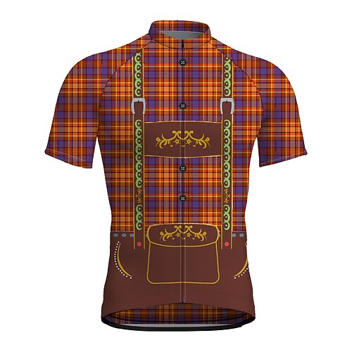 

21Grams Men's Cycling Jersey Short Sleeve Bike Top with 3 Rear Pockets Mountain Bike MTB Road Bike Cycling Breathable Quick Dry Moisture Wicking Reflective Strips Orange Plaid Checkered Polyester