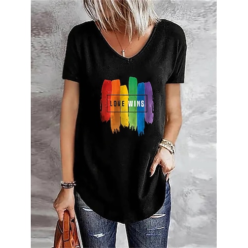 

Women's T shirt Tee Letter Home Casual Daily T shirt Tee Short Sleeve Print V Neck Basic Essential Loose Green Black Blue S