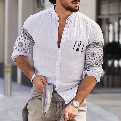 

Men's Designer Shirt Graphic Turndown White Hot Stamping Outdoor Street Long Sleeve Button-Down Print Clothing Apparel Fashion Designer Casual Big and Tall / Summer / Spring / Summer