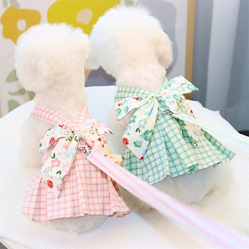 

Dog Cat Dress Plaid / Check Ribbon bow Printed Cute Sweet Dailywear Casual Daily Dog Clothes Puppy Clothes Dog Outfits Soft Green Rosy Pink Costume for Girl and Boy Dog Cotton S M L XL 2XL