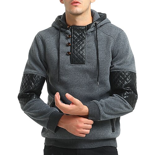 

Men's Hoodie Button Up Hoodie Dark Gray Black Hooded Color Block Pocket Going out Streetwear Streetwear Cool Casual Winter Fall & Winter Clothing Apparel Hoodies Sweatshirts Long Sleeve