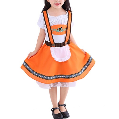 

Kids Little Girls' Dress Graphic Patterned A Line Dress Performance Holiday Ruched Patchwork Orange Knee-length Short Sleeve Costume Cute Dresses Spring Summer Regular Fit 3-10 Years