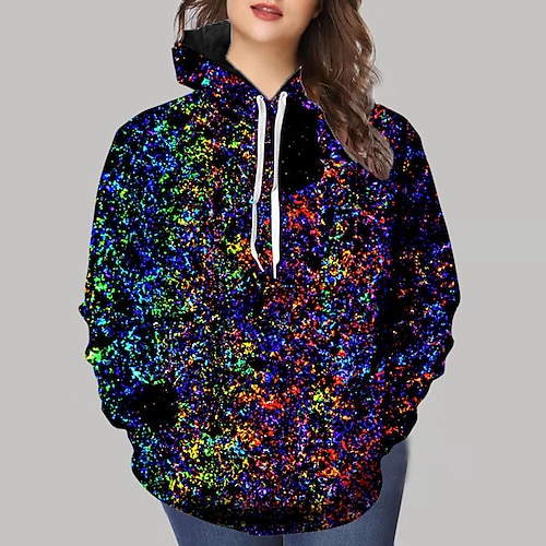 

Women's Plus Size Tops Hoodie Sweatshirt Color Gradient Print Long Sleeve Hooded Streetwear Daily Vacation Polyester Fall Winter Rainbow