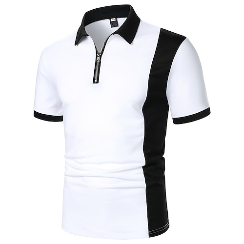 

Men's Collar Polo Shirt Shirt Golf Shirt Dress Shirt Casual Shirt Curve Waves Geometry Button Down Collar Black / White Print Outdoor Casual Short Sleeve Zipper Color Block Clothing Apparel Fashion