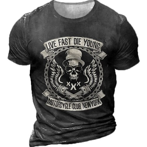 

Men's Unisex T shirt Tee 3D Print Graphic Patterned Skull Wings Crew Neck Street Daily Print Short Sleeve Tops Designer Casual Vintage Big and Tall Black Army Green Brown / Summer